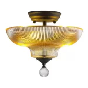Luminosa Talisa 2 Light Semi Flush Ceiling Lamp E27 With Round 30cm Glass Shade Graphite, Amber