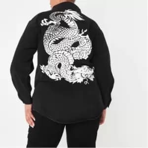 Missguided Plus Size Dragon Print Denim Shirt - Black