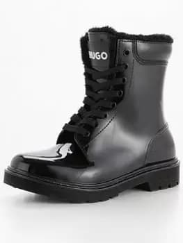 Hugo Gamma Faux Fur Lace Up Rain Womens Black Boots