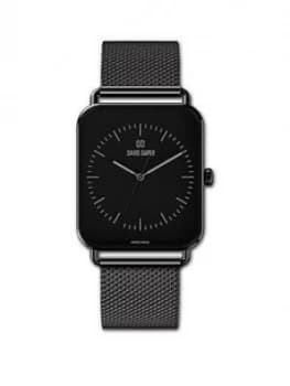 David Daper David Daper Black 38Mm Tank Dial Black Stainless Steel Mesh Strap Watch