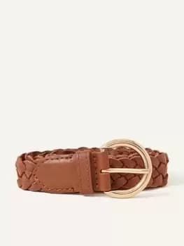 Accessorize Leather Plait Belt, Brown Size M Women