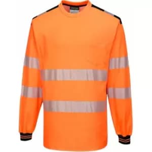 Portwest T185 - Orange/Black Large PW3 Hi-Vis T-Shirt Long Sleeved Reflective - Orange/Black