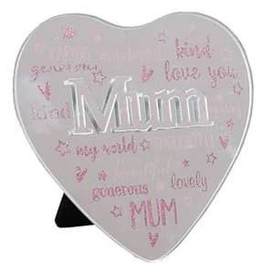 Mirror Heart Plaque with 3D Title - Mum