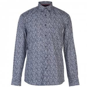 Pierre Cardin Long Sleeve Printed Shirt Mens - Navy/Wht AOP