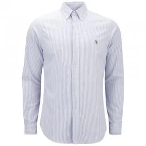 Polo Ralph Lauren Mens Slim Fit Stripe Oxford Shirt - Blue/White - L - Blue