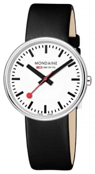Mondaine Mini Giant Black Leather Strap White Dial MSX. Watch