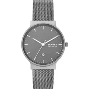 Skagen Ancher Three-Hand Date Gunmetal-Tone Stainless Steel Mesh Watch