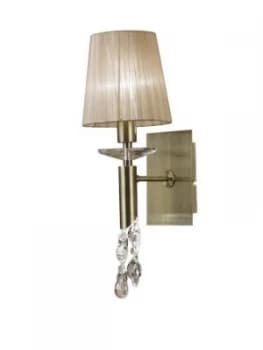 Wall Lamp Switched 1+1 Light E14+G9, Antique Brass with Soft Bronze Shade & Clear Crystal
