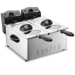 Deuba Deep Fryer 2 x 3 Liter Stainless Steel Double Deep Fryer With Oil 2000 Watts Removable Oil Container Adjustable Temperature