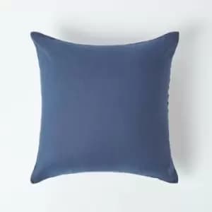 Navy Blue European Linen Pillowcase, 40 x 80cm - Blue - Homescapes