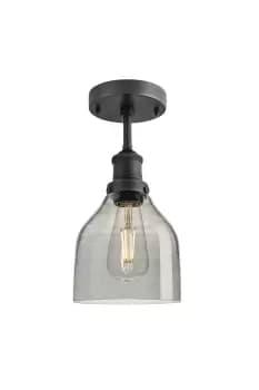 Brooklyn Tinted Glass Cone Flush Mount, 6 Inch, Smoke Grey, Pewter Holder