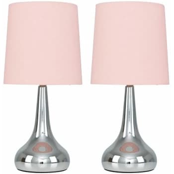2 x Teardrop Touch Table Lamps - Pink