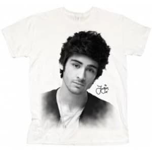 One Direction Zayn Solo B&W Ladies White T Shirt: Large