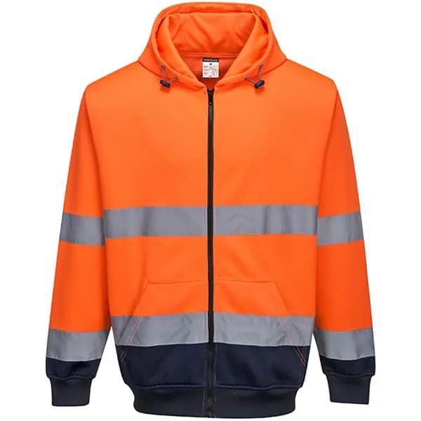 Portwest Hi Vis Contrast Zipped Hoodie B317ONRXXL Colour: Orange / Navy