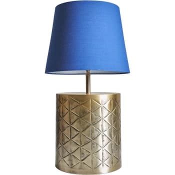 Gold Patterend Table Lamp Base with Fabric Lampshade - Navy Blue