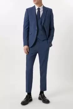 Mens Skinny Fit Blue Semi Plain Suit Trousers