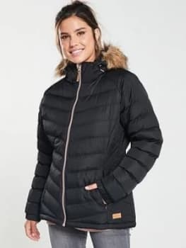 Trespass Nadina Fur Trim Parka, Black, Size XL, Women