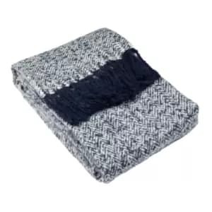 Furn. Weaver Throw Herringbone Design Fringed Edges Acrylic Navy