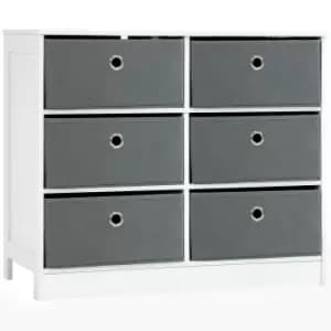 HOMCOM Chests of Drawer, Fabric Dresser Storage Cabinet with 6 Drawers for Bedroom, Living Room and Hallway, White and Grey