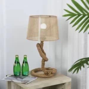 HOMCOM Hemp Rope Linen Shade Table Lamp Beige