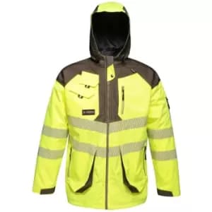 Regatta Mens Hi-Vis Waterproof Reflective Parka Jacket (L) (Yellow/Grey) - Yellow/Grey