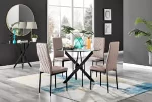 Novara 4 Seater Black Leg Round Glass Dining Table & 4 Milan Faux Leather Black Leg Chairs