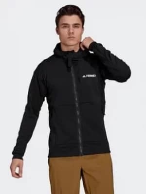 adidas Terrex Tech Flooce Hooded Hiking Fleece Jacket, Black, Size L, Men