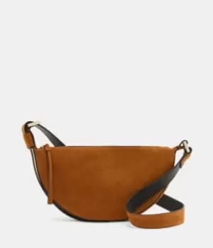 AllSaints Womens Half Moon Suede Crossbody Bag, Brown