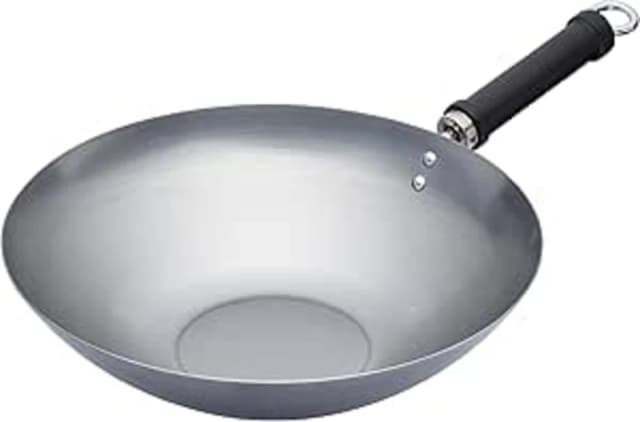 KitchenCraft World of Flavours Oriental Carbon Steel Plain Steel Wok, 30cm