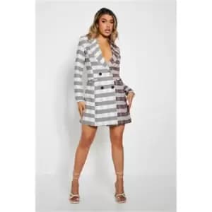 I Saw It First Stone Woven Check Splice Blazer Dress - Brown