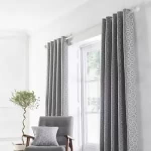 Apple Tree - Appletree Loft Asha Geometric Diamond Jacquard Eyelet Lined Curtains, Slate, 66 x 72 Inch
