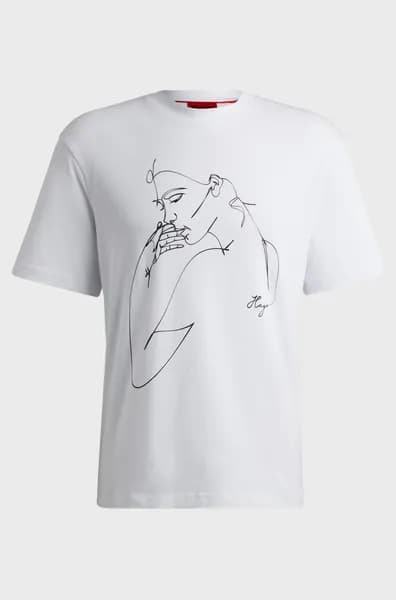 HUGO Red Daximiko Outline Cotton-Jersey T-Shirt - L White Tops male 50516724-100 L