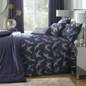 Laurencellewelynbowen - Laurence Llewelyn Bowen Edo Jacquard Weave Metallic Yarn Duvet Cover Set, Navy/Silver, Super King