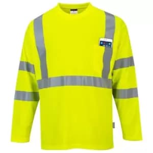 Portwest - S191YERL - sz L Hi-Vis Long Sleeve Pocket T-Shirt - Yellow - Yellow