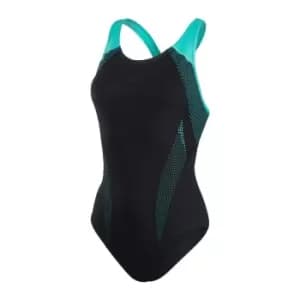 Speedo Plastisol Laneback Swimsuit Black/Green 32"