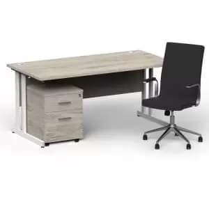Impulse 1600800 White Cant Desk Grey Oak 2 Dr Mobile Ped & Ezra