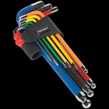 Sealey AK7190 9 Piece Colour Long Ball End Hexagon Key Set Metric