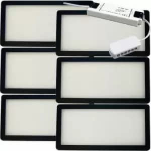 6x matt Black Ultra-Slim Rectangle Under Cabinet Kitchen Light & Driver Kit - Natural White Diffused led