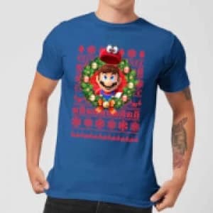 Nintendo Super Mario Mario and Cappy Mens Christmas T-Shirt - Royal Blue - L