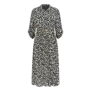 Mela London Black Ditsy Daisy Pleated Midi Dress - Black