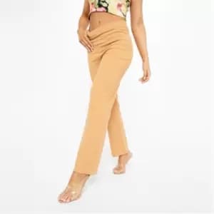 I Saw It First Petite Brushed Rib Straight Leg Trousers - Brown