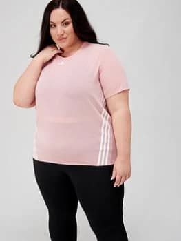 adidas Train Icons 3 Stripe Tee (Plus Size) - Mauve Size 2X, Women