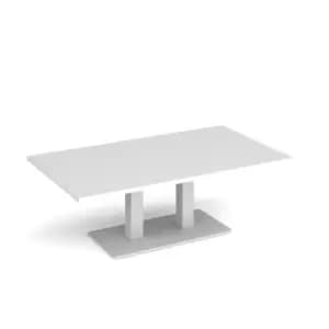 Eros rectangular coffee table with flat white rectangular base and twin uprights 1400mm x 800mm - white