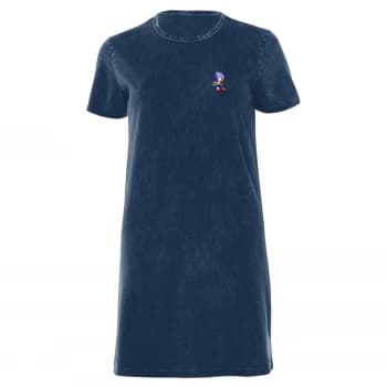 Sega Sonic Pixel Womens T-Shirt Dress - Navy Acid Wash - L - Navy Acid Wash
