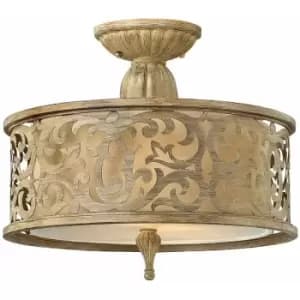 Loops - 2 Bulb Semi Flush Light Brushed Champagne LED E27 100W Bulb