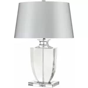 Loops - Table Lamp Clear Crystal Glass Flat Vase Silver Sheer Fabric Shade LED E27 60W