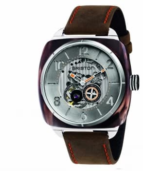 Briston Streamliner Skeleton Auto Amber Acetate Brown Watch