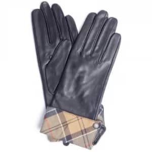 Barbour Womens Lady Jane Leather Gloves Black/Dress Tartan Large