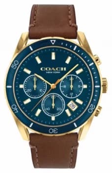 Coach Mens Preston Brown Leather Strap Blue Dial Watch
