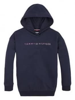 Tommy Hilfiger Girls Logo Longline Hoodie - Navy